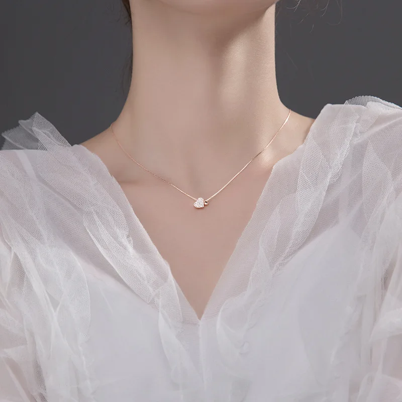 925 Sterling Silver Necklace Gold-plated 18 Inches Heart-shaped Pendant Necklace for Women Girls Fashion Jewelry Engagement Gift