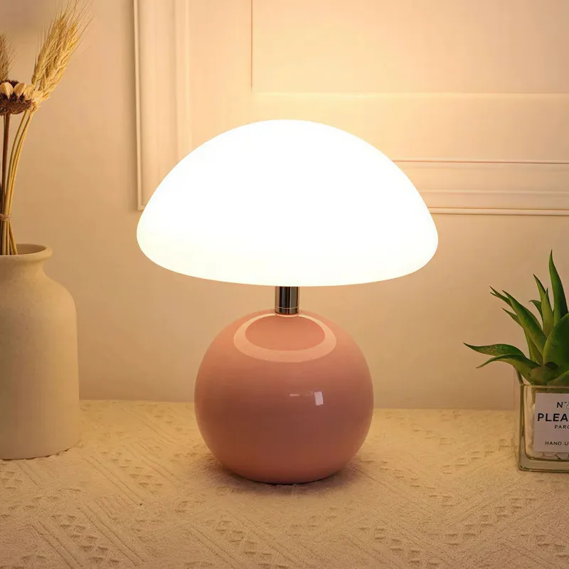 

French Cream Mushroom Table Lamp, High-End Warm Atmosphere Sleep Night Lamp for Bedside Bedroom, LED Ceramic Small Table Lamp
