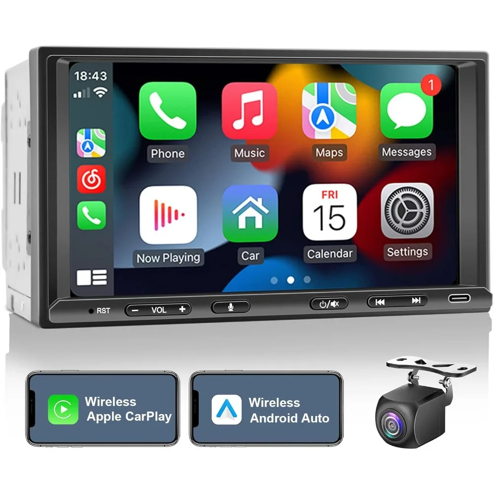 Car Stereo Radio Wireless Touchscreen Car Audio Receiver with Bluetooth,Rearview Camera,GPS Navigation,Subwoofer