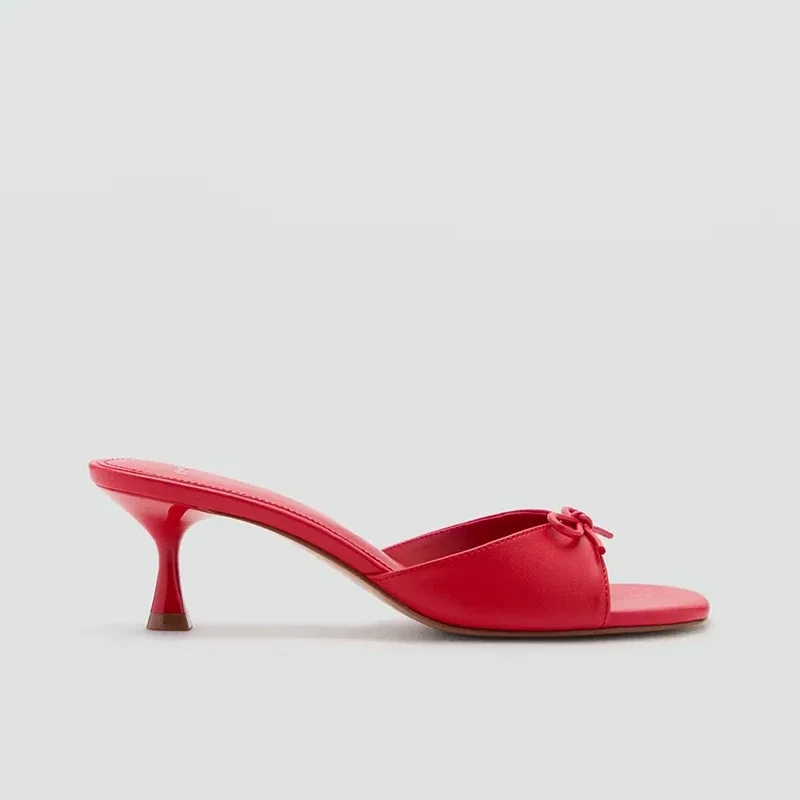 2026 Summer New Simple Style Bow Decor Women's Heeled Mules Fashion Square Toe Thin Heel Daily Women Shoes Босоножки Женские