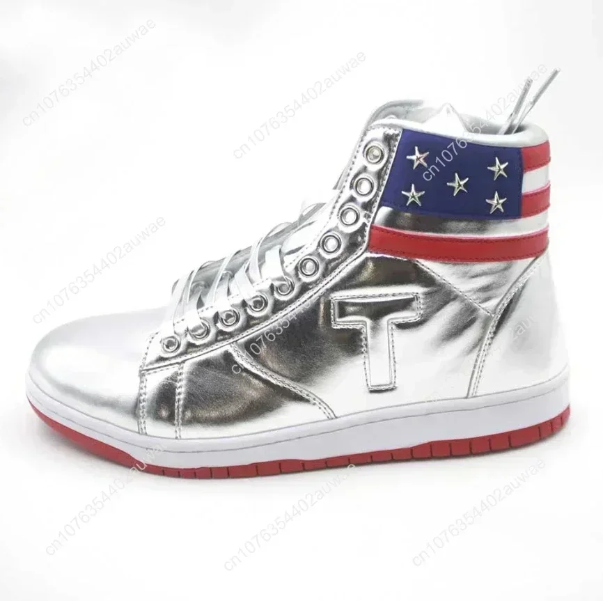 100% de alta qualidade trump victory sapatos dourados 2024 maga nunca rendir tênis higi baixo topo das mulheres dos homens botas casuais sapato