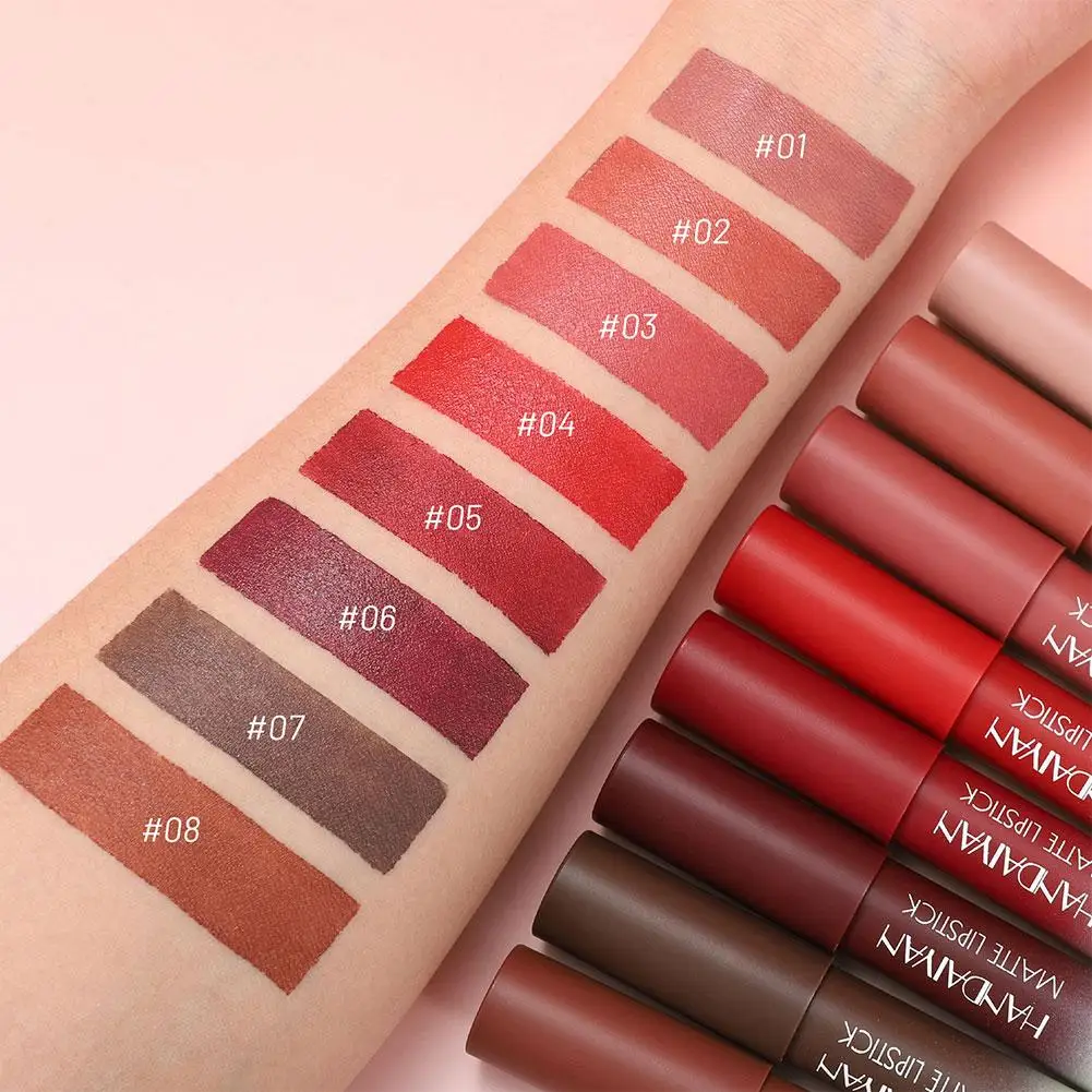 Velvet Matte Sexy Smooth Lipstick Crayon 8-Color Matte Lip Liner Waterproof Transfer-Proof Highly Pigmented Lasting Pink Brown