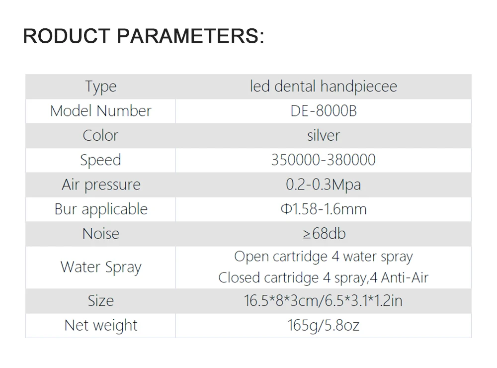 Dental 8000B 25000 LUX Hochgeschwindigkeits-Luftturbinenhandstück mit Keramiklager und Faser für KAVO-Kupplung, 4-Loch-Wasserspray – Detail 2