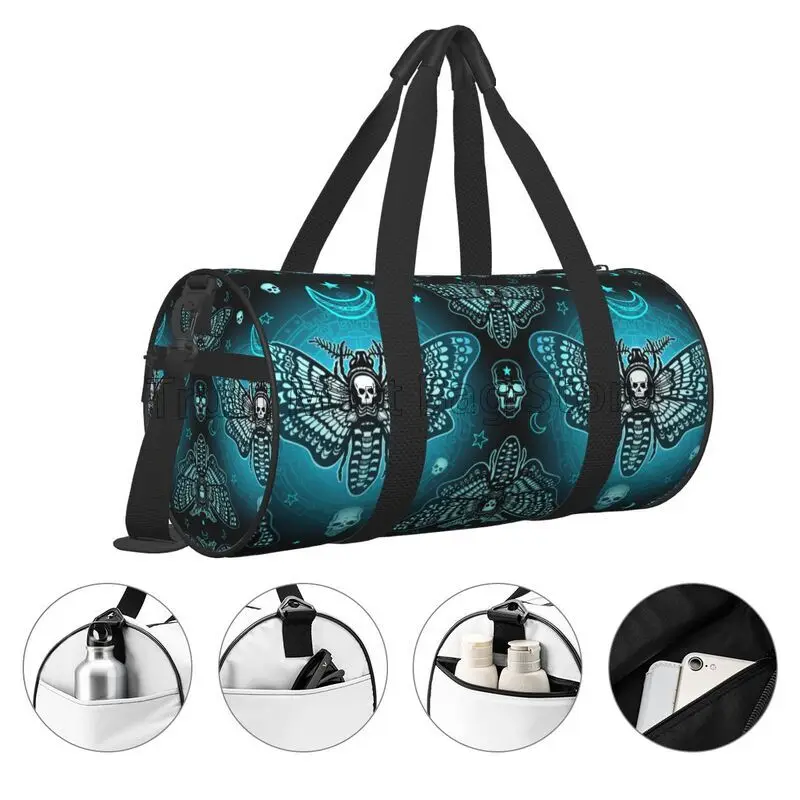 Butterfly Skull Blue Travel Duffel Bags Sports Gym Bag Overnight Luggage Bags for Men Women Casual Duffel Bags for Traveling