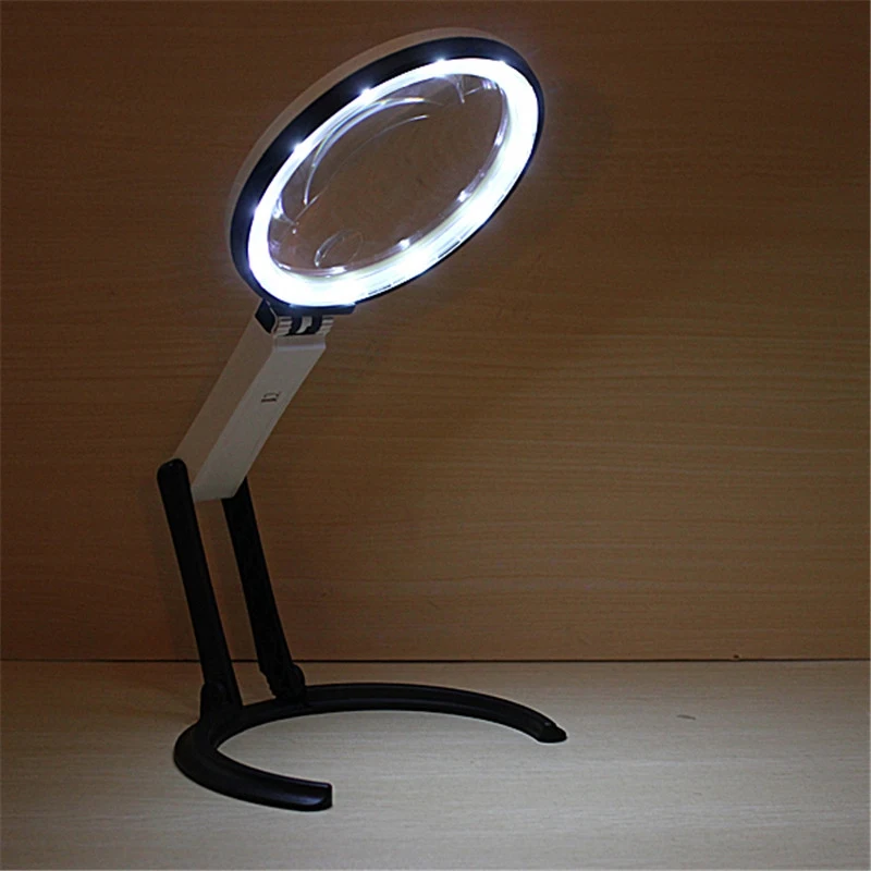 10 LED Lighting Desk Folding Handheld Table Lamp With LED Lighting 2.5X 8X Bench Magnifier Magnifying Glass EU Plug