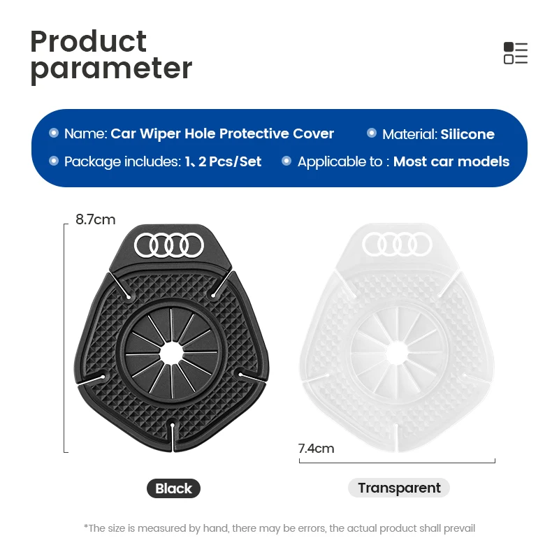 Tampa protetora do furo do limpador do pára-brisa do carro, acessórios para Audi Sline RS A4 B7 B8 B9 A3 8P 8V 8L A5 A6 C6 C5 C7 A1, 2Pcs