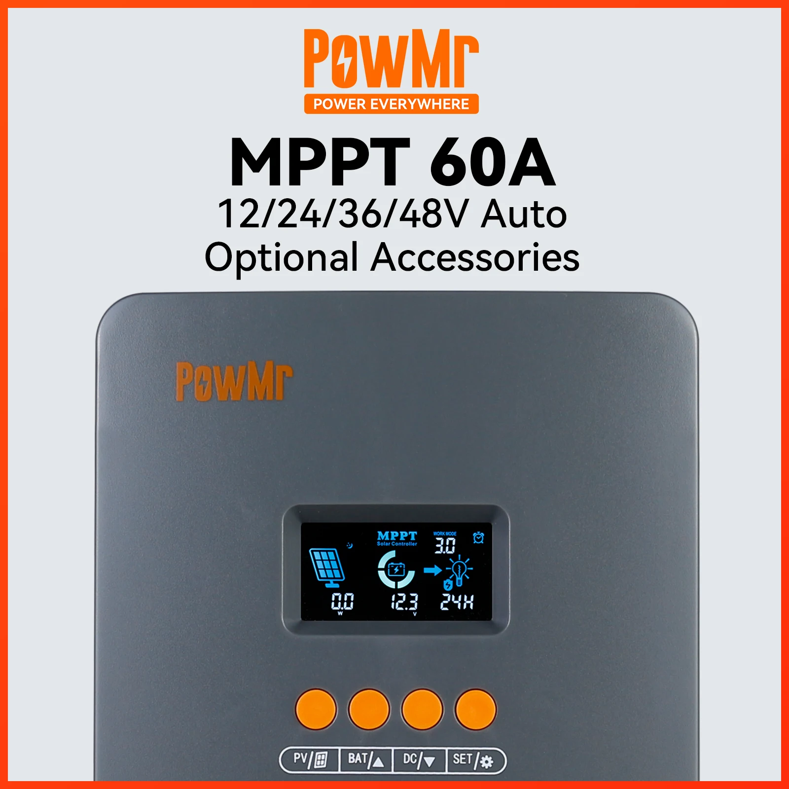 PowMr MPPT Solar Charge Controller 60A 12V 24V 36V 48V Battery Regulator with Battery Equalizer, Solar Cable, Battery Cable