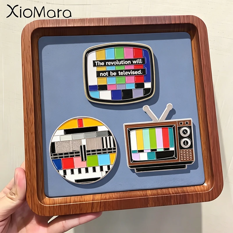 The Revolution Will Not Be Televised Enamel Pin Retro TV SMPTE Color Bars Counterculture Slogan Brooch Lapel Badge Jewelry Gift