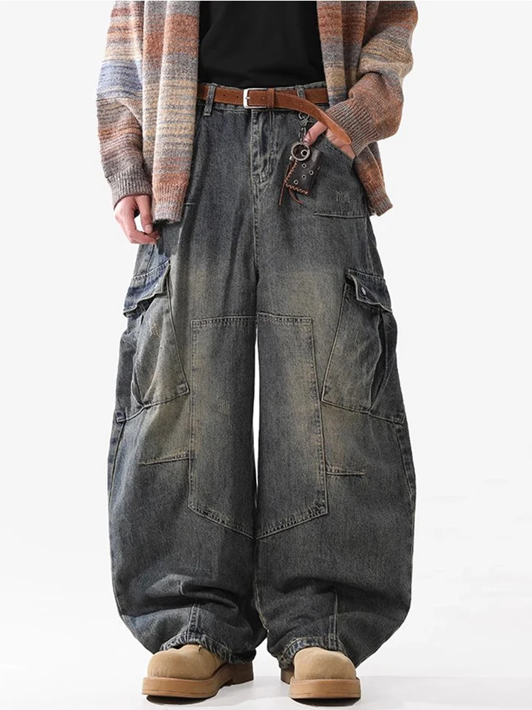 

Spring Autumn Tides Brand Men's Loose Wide Leg Jeans Knife ket Casual Loose Fit Long Trousers American Sle Straight Tube