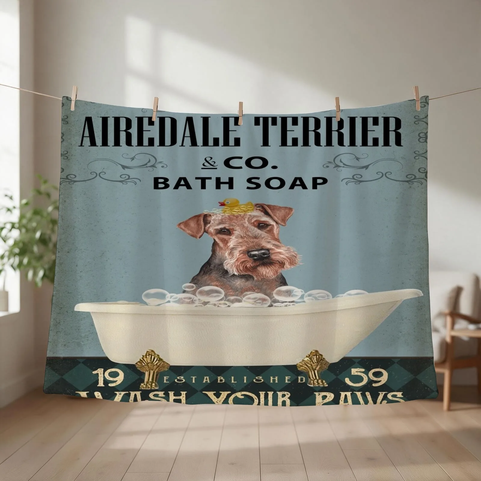 Airedale Terrier And Co Bath Soap Wash Your Paws Throw Blanket wednesday Sleeping Bag Cute Blankets