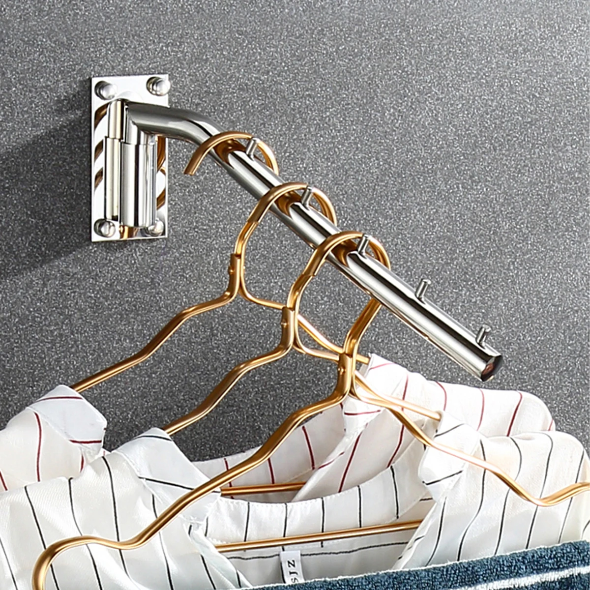 

Stainless Steel Wall Mounted Clothes Hanger Hook Coats Towel Organizer Swing 180° Space Saving Foldable Rack 4 Holes Multi