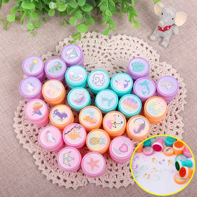 10/24Pcs Cute Animal Mermaid Unicorn Theme Self-ink Stamp Toy Kids Birthday Party Favors School Prizes Pinata Goodie Bag Filler