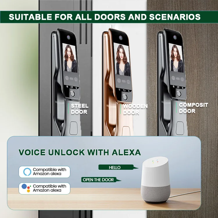 3D Face Recognition Double Screen With Palm Vein unlock Lock fingerprint smart door lock recording  camera smart  door lock