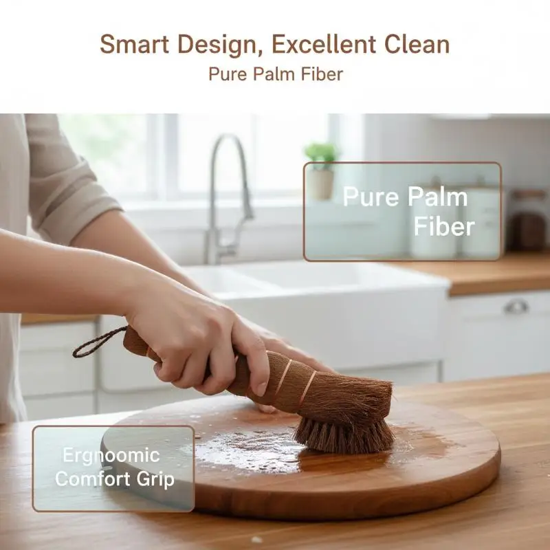 Long Handle Coconut Pot Brush Natural Non-stick Pan Wok Cleaning Brush Hanging Dish Washing Kitchen Tool