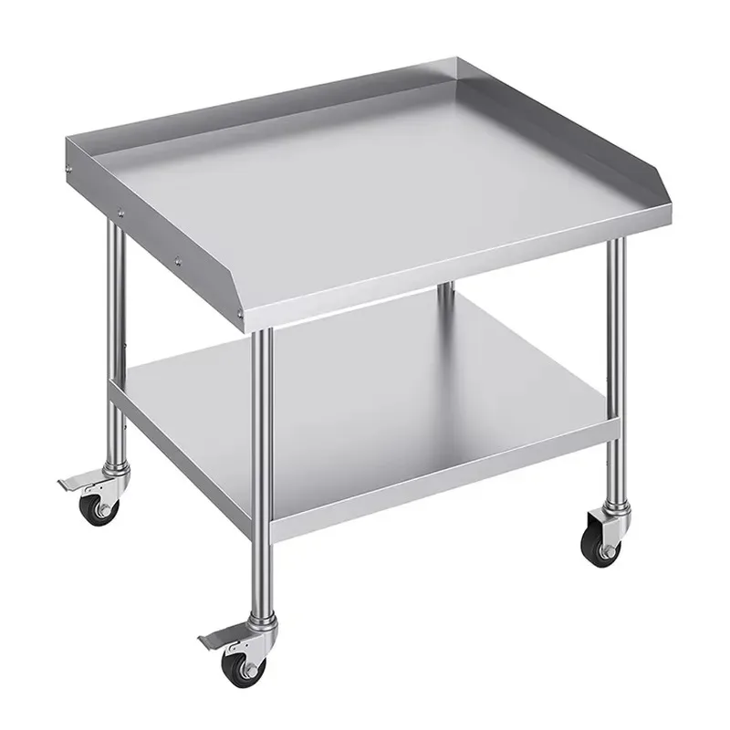 Heavy Duty Stainless Steel Mobile Workbench with Wheels Three Sided Baffles Lower Shelf for Grilling Equipment