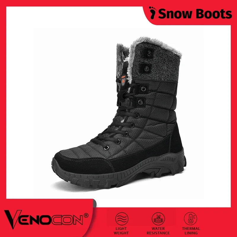 PINGKEE VENOCON Thick Short Plush Warm Winter Snow Boots Waterproof Trekking Casual Sneakers Shoes For Men Women Footwear Man