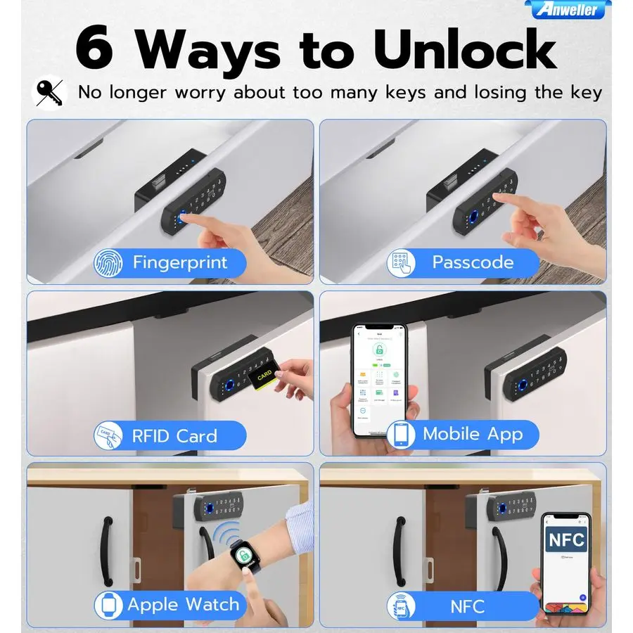 Baby Proofing Smart Cabinet Locks, Child Proof Fingerprint Drawer Locks, Hidden Adhesive Code Keypad RFID Bluetooth Keyless Lock