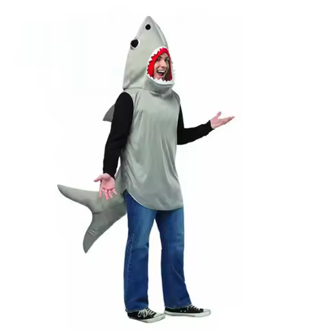 Halloween Party Shark Costume Cosplay Adult 3D Shark Hooded Funny Holiday Game Performance Party Clothing