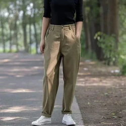 Simplicity Office Lady New Sping Autumn Women Solid Elastic Waist Pockets Fashion Casual Loose High Waist Straight Haren Pants