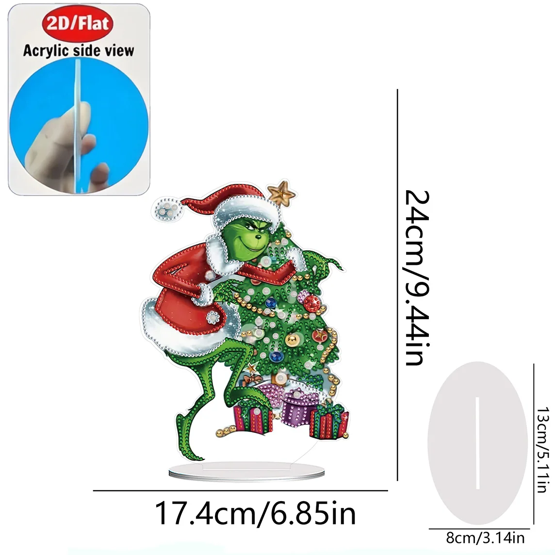 2D / Flat 1pc Fun Christmas Grinch Acrylic Welcome Plaque Diamond Painting Desktop Ornament Set, Shiny Wall Decor, Holiday Gift - view 3