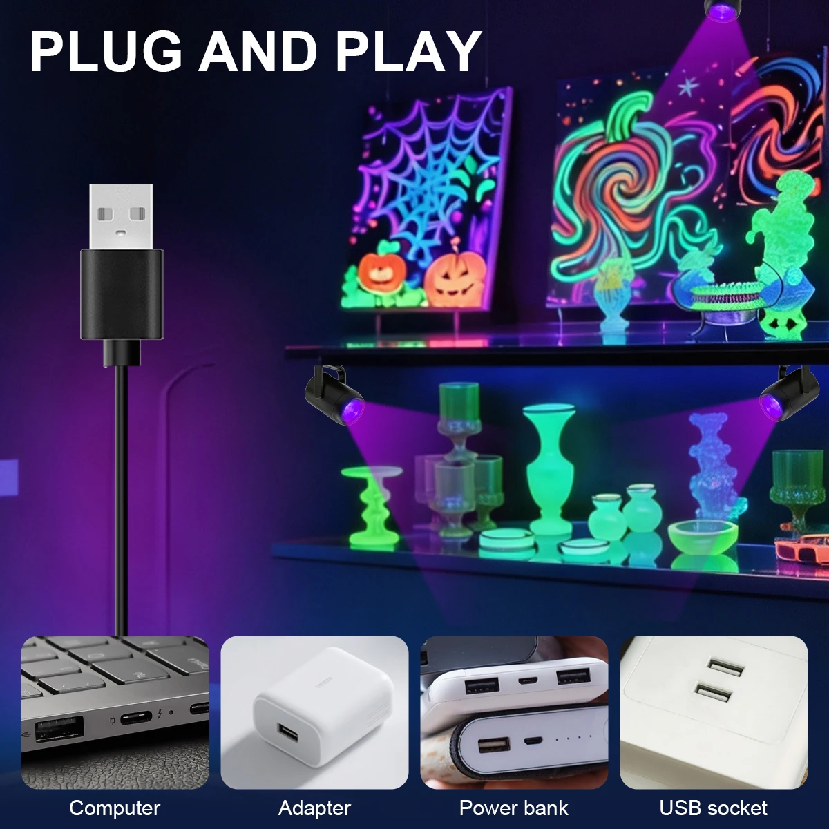 1/2/3pcs 360° Rotating 2W Ultraviolet Lamps, Fluorescent Spotlights, Black Light Lamps, Product Display Cabinets Lamps