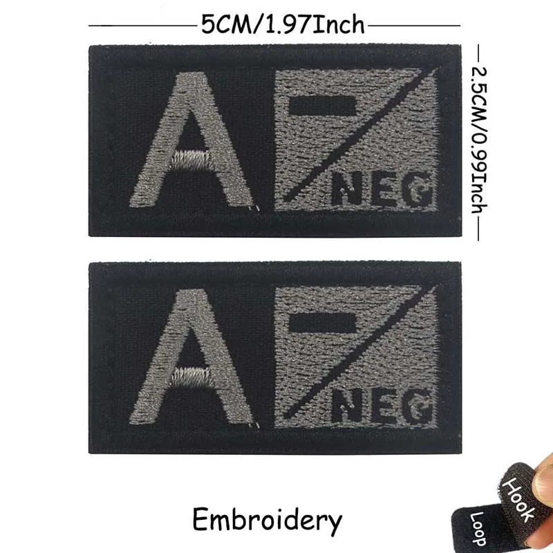 1/2 Stück, A B AB O POS-NEG Blutgruppen-Abzeichen, Stoffapplikation, Stickerei, Klettverschluss-Patches, militärischer taktischer Patch für Rucksäcke