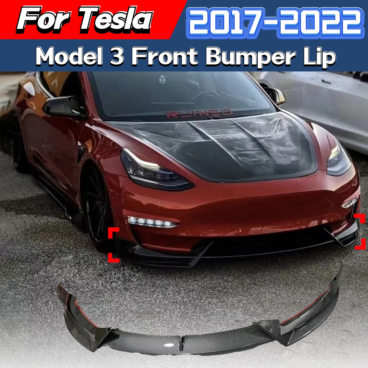 

For Tesla Model 3 2017 2018 2019 2020 2021 2022 Front Bumper Chin Diffuser Lip Spoiler Diverter Car Decoration Modification Kit