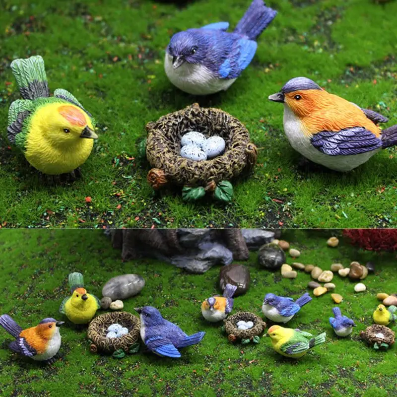 4PCS Mini Bird Figure Model Cute Resin Cartoon Crafts for Dollhouse Miniatures Plants Pot Decor