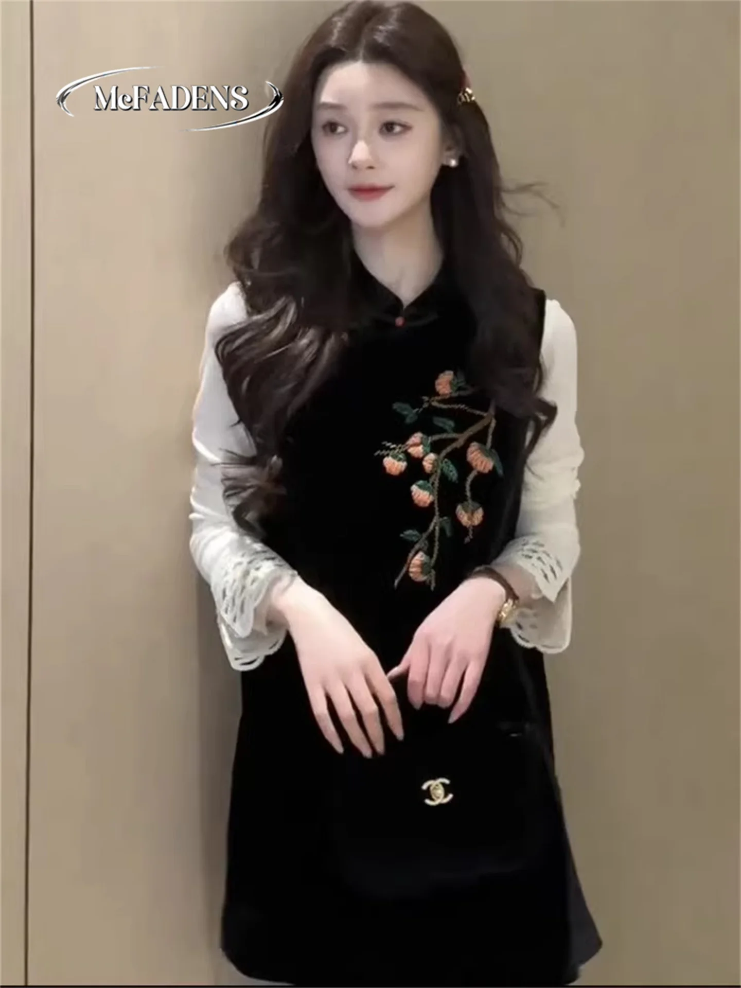 

Retro Heavy Embroidery Velvet Jaet Skirt Long Sve irt New Chinese Sle Two Piece Set Women's Faion Spring 2026