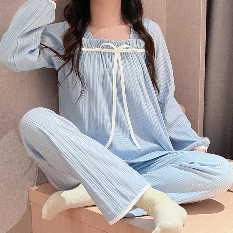 New 2-Piece Set Of Ladies Pajamas Homewear Spring And Autumn Milk Silk Long-Sleeved Trousers Pajamas Women\'s Casual Homewear