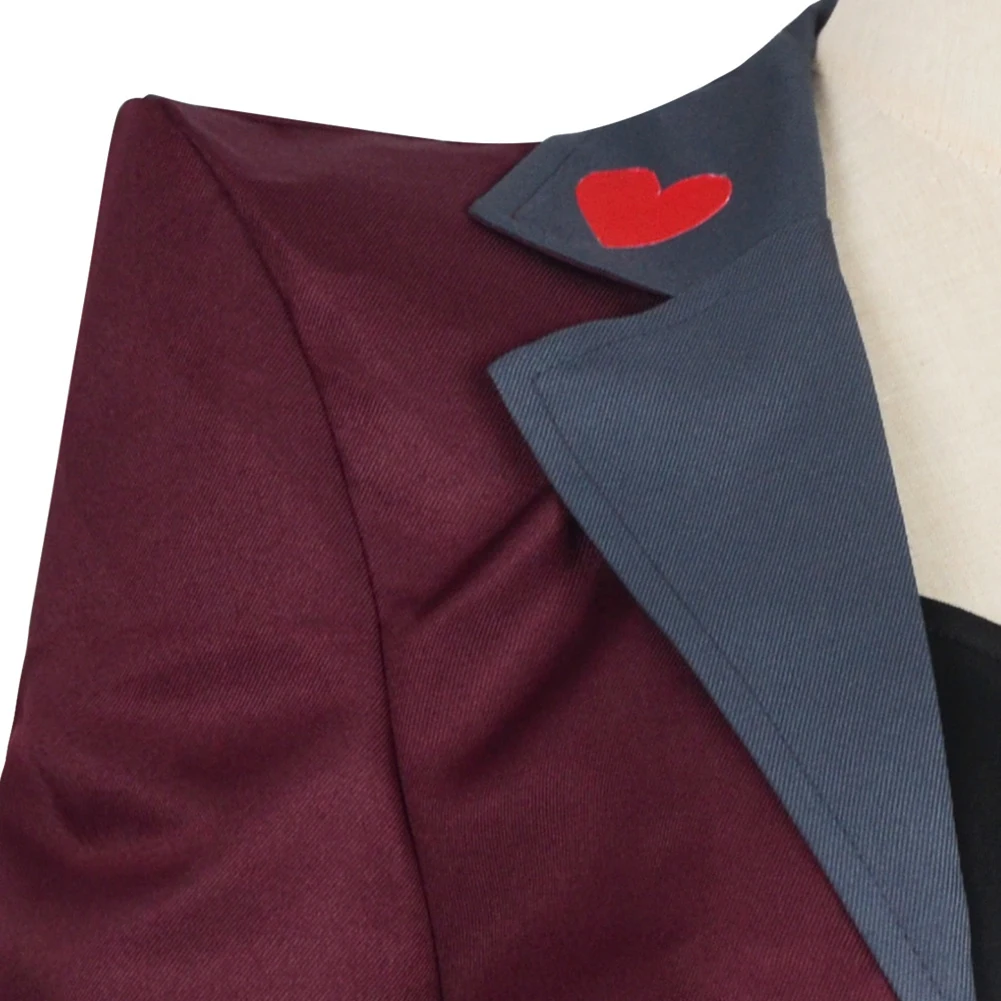 Hell Inn 2 المخملية تأثيري معطف أحمر أسود القلب أعلى زي موحد الكبار ملابس حريمي مجموعة ملابس حفلة الهالوين كرنفال