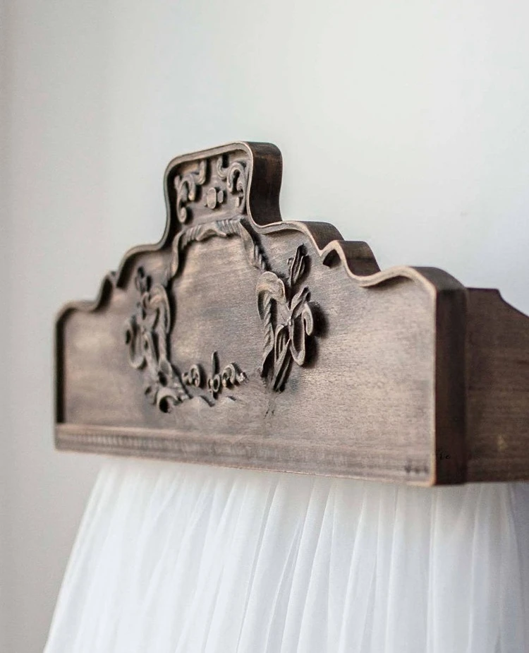 American solid wood bed mantle frame French pastoral solid wood carving flower bed crown simple European antique and old carving