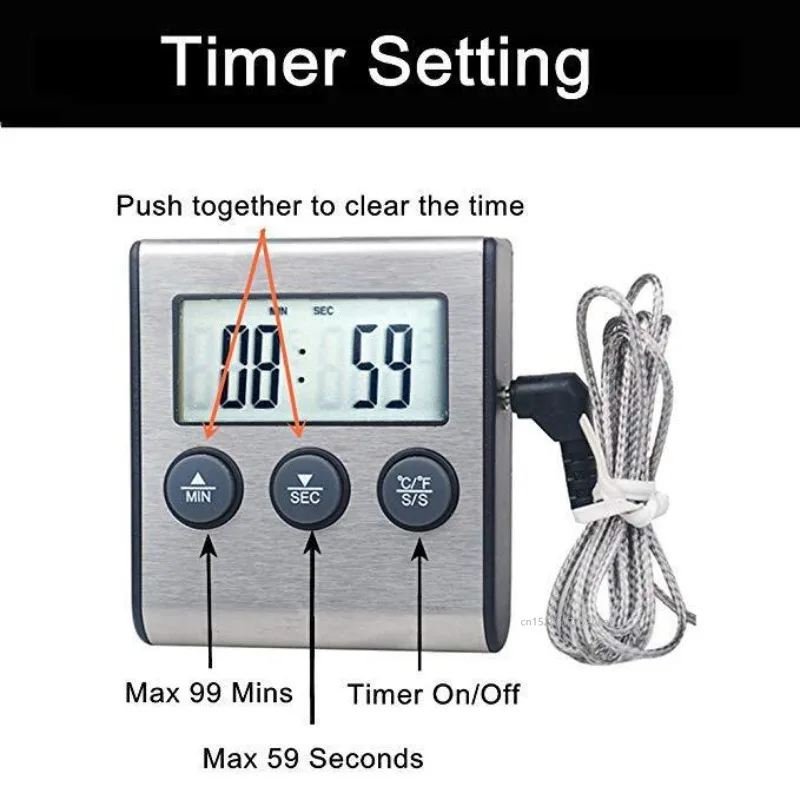 Digital Remote Wireless Food Kitchen Oven Thermometer Probe For BBQ Grill Oven Meat Timer Temperature Manually Set image 2