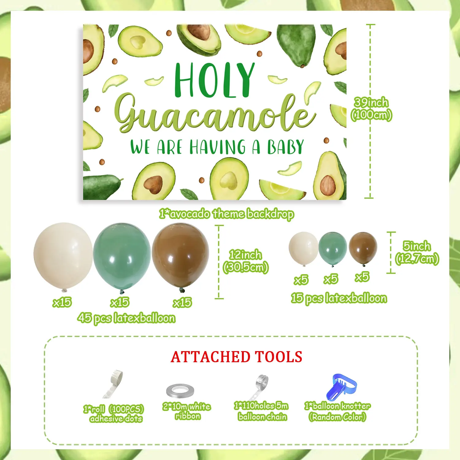 Avocado Themed Baby Shower Decor Balloon Garland Arch Kit with Holy Guacamole We Are Having A Baby Backdrop Party Supplies