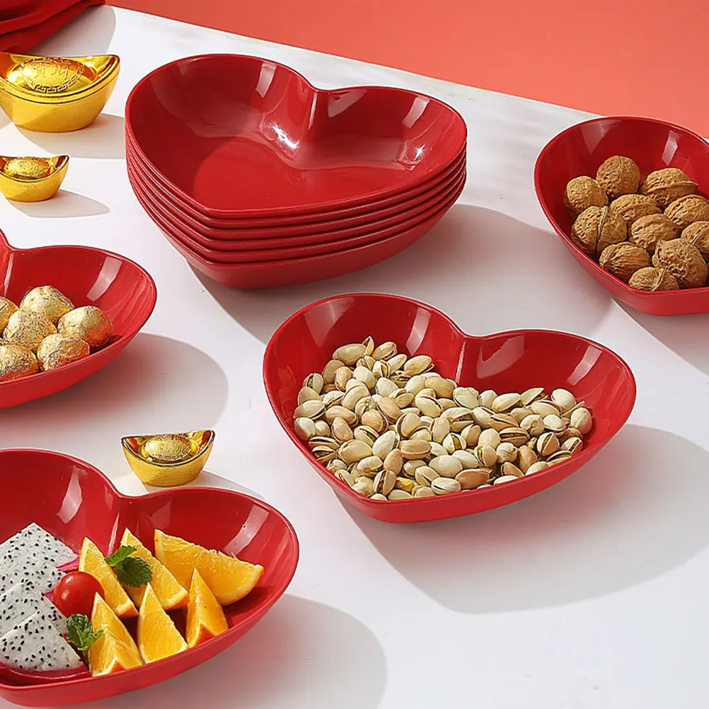 

5pcs Heart Shaped Fruit Plate Snack Platter Serving Tray Red Romantic Design Safe Material Food Grade Smooth Surface