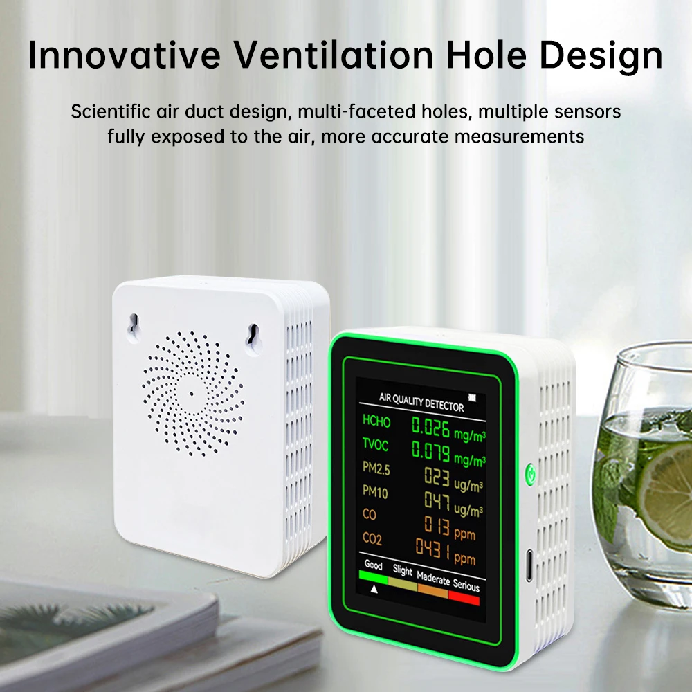 USB Type C 6-in-1 luchtkwaliteitsmonitor Multifunctioneel automatisch display Binnenkantoor Muurhangend scherm Luchtdetector