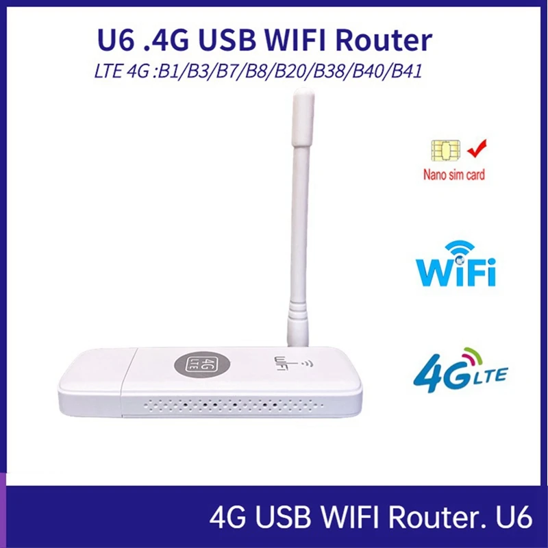 U6 4G Wifi Dongle Support External Antenna Port 150M USB LTE Mobile Hotspot Portable Sim Card Router