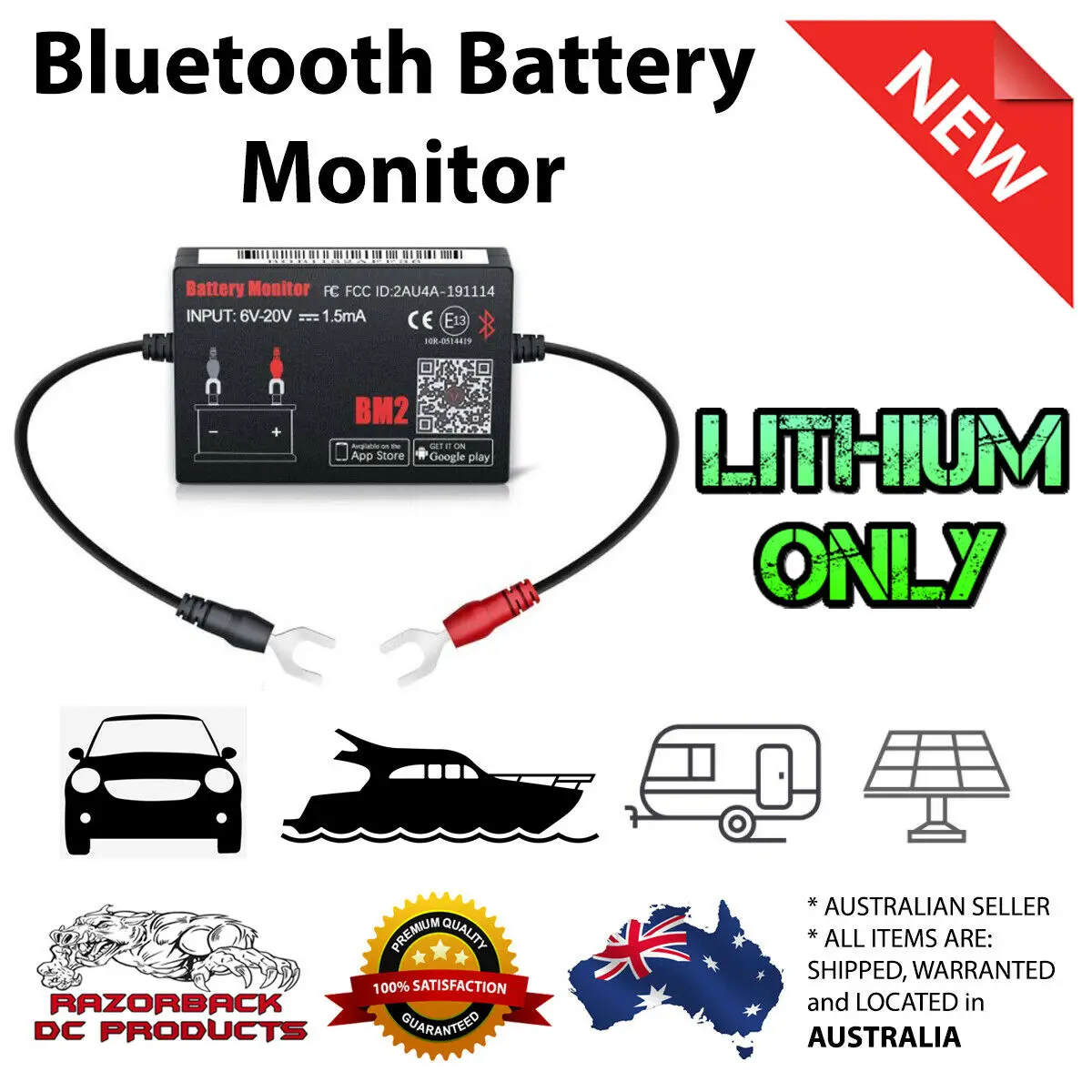 12V LITHIUM Bluetooth Battery Monitor/Voltage Meter Tester w/ auto Alarm BM2