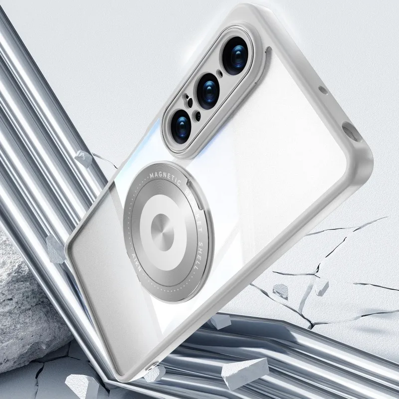 Magnetic Stand Glossy Clear Case For Sony Xperia 1 VII Acrylic Hard PC Shockproof Protection Back Cover For Xperia 10 VI 5 IV view 2