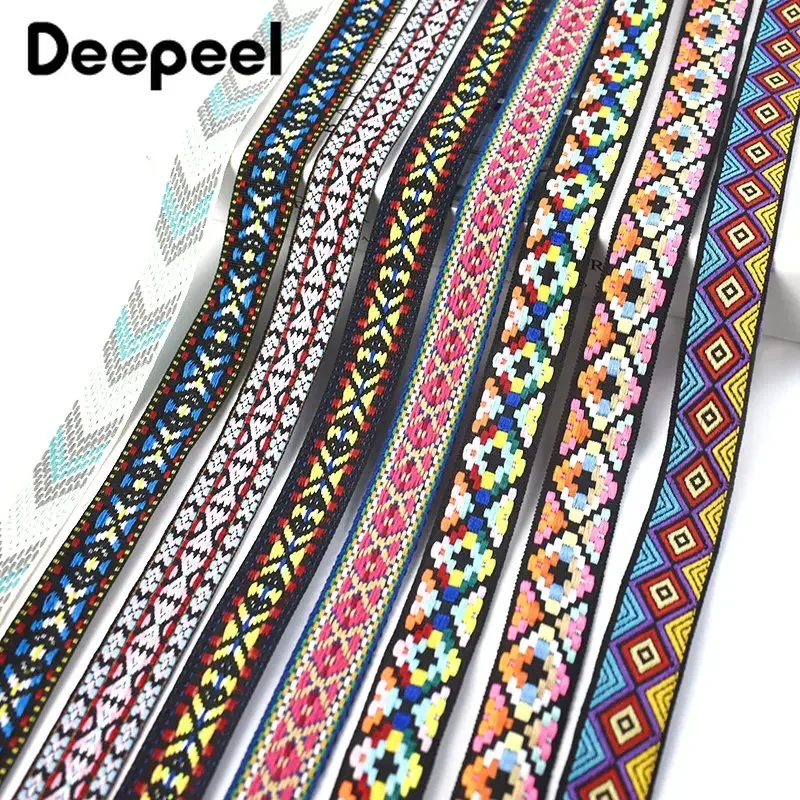 Deepeel-cinta Jacquard de 8 metros, 22/25mm, cinta étnica para bolsa, correa para ropa, cinturón, cinta bordada, manualidades DIY, accesorios de suministro de costura