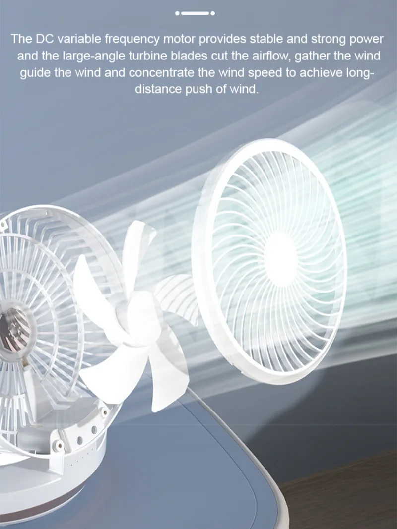 Home wallmounted Fan Rechargeable Multifunction Mute Air Circulation Fan with Table Lamp Folding Fan