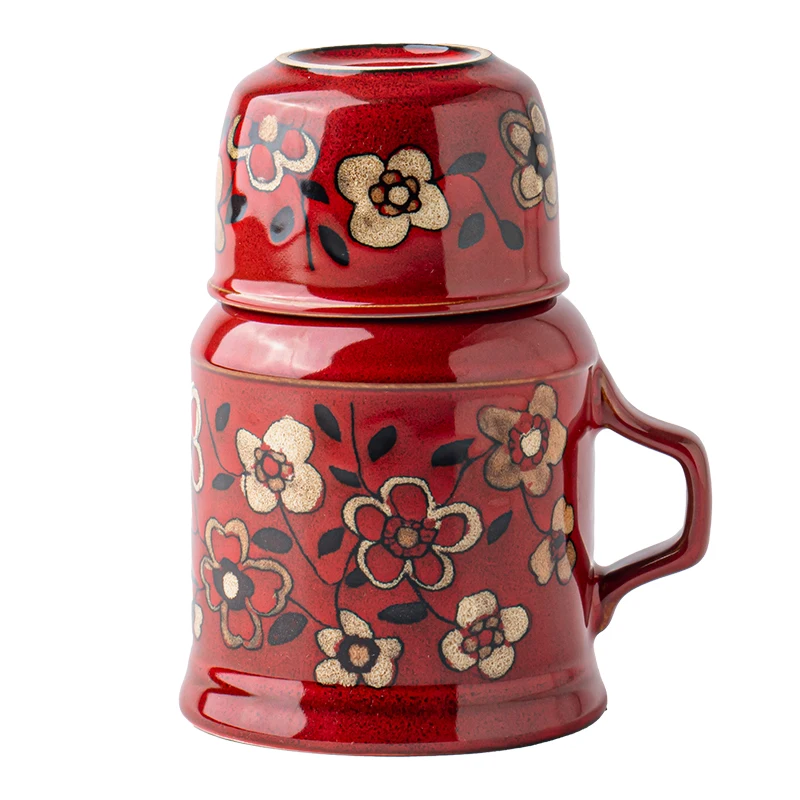 

*Medieval style hand-painted ceramic water cup mug office large capacity cup with lid