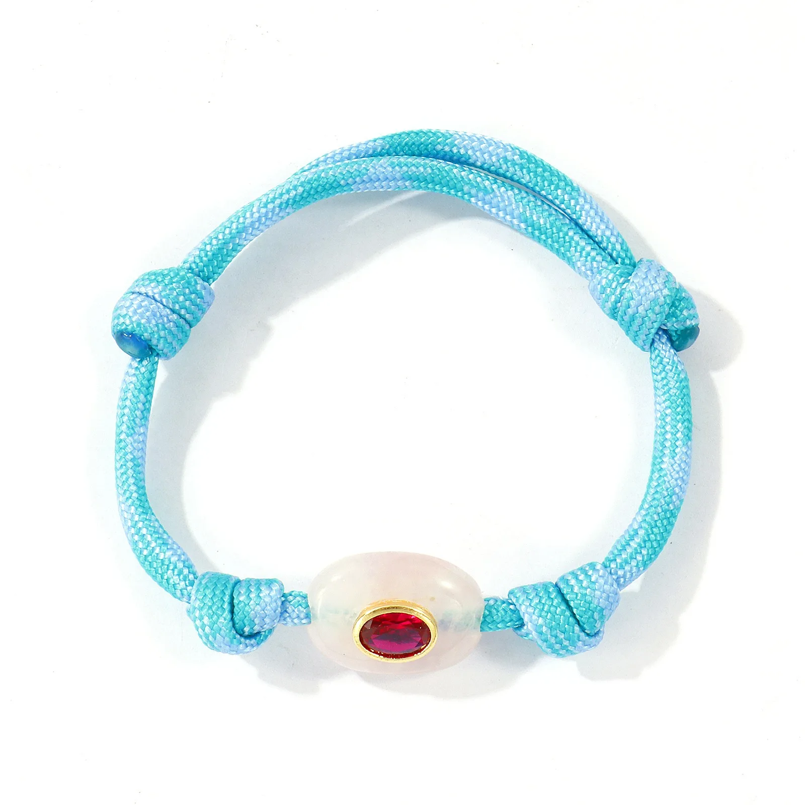1 Stück handgefertigtes geflochtenes Seilarmband aus Polyesterkordel mit ovalen Natursteinperlen, Zirkon und Messinganhänger, gewebtes Armband für Frauen und Männer, Geschenk. – Detail 2