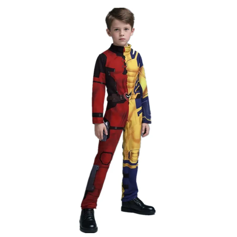 Kinder Wolverine Rollenspiel Kostüm Fantasy Film Superheld Bedruckter Reißverschluss Body Halloween Performance Kostüm Party