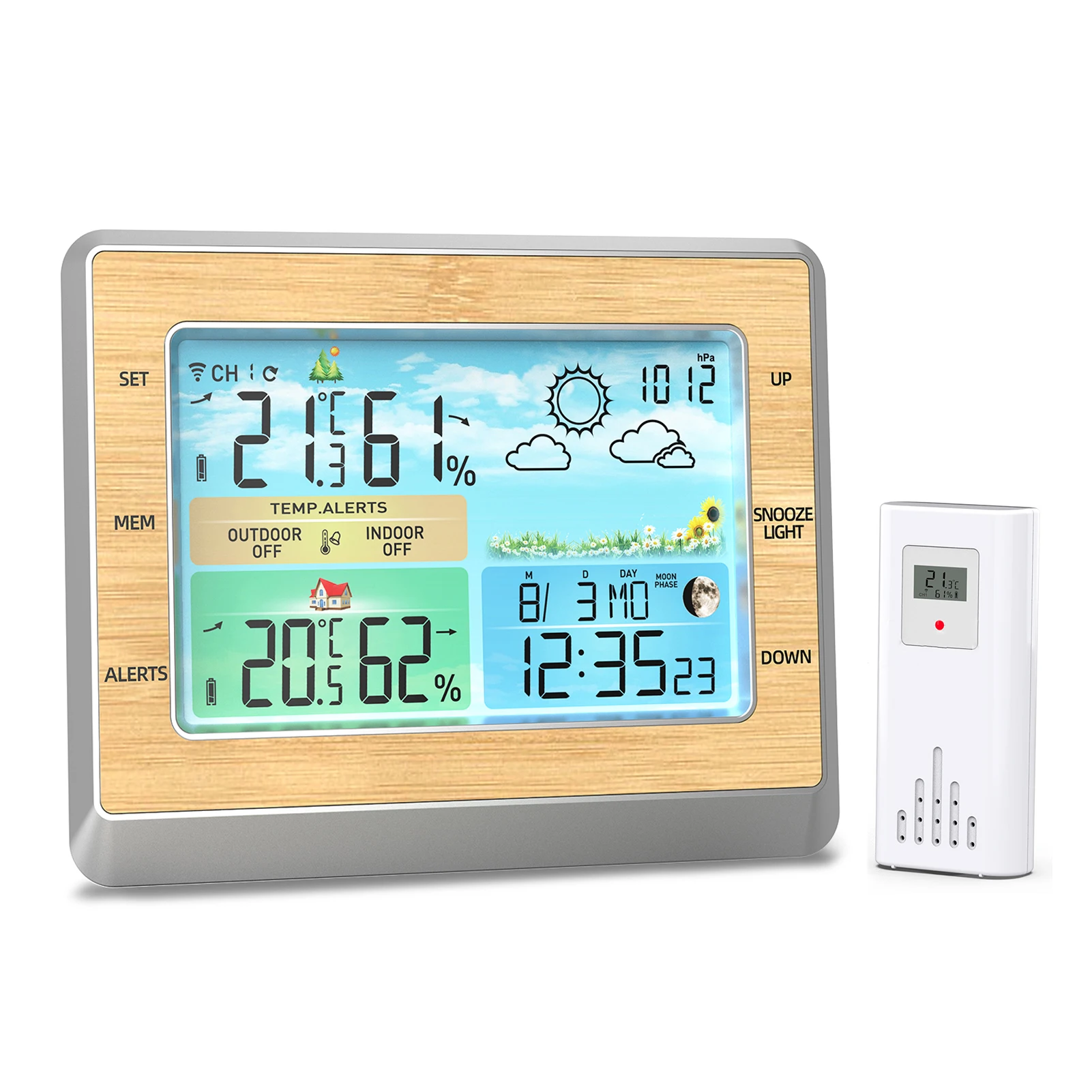 USB Weather Station Wireless Indoor Outdoor Thermometer Color LED Display Temperature Humidity Monitor with Barometric Pressure