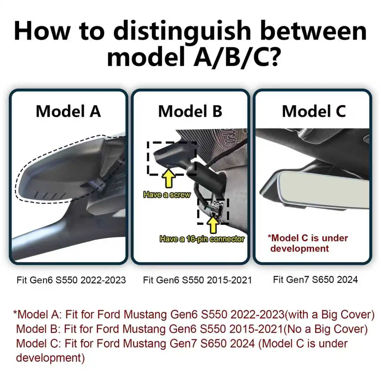 كاميرا Mangoal 4k Dash مناسبة لسيارة Ford Mustang S550 (الطراز أ) 2022-2023 (مع غطاء كبير) (الطراز B) S550 2015-2021 (لا غطاء كبير) #2
