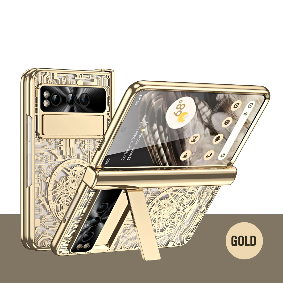 Plating Mechanical Hinge Case For Google Pixel Fold Full Protector Transparent Acrylic Kickstand Cover For Pixel Fold With Pen