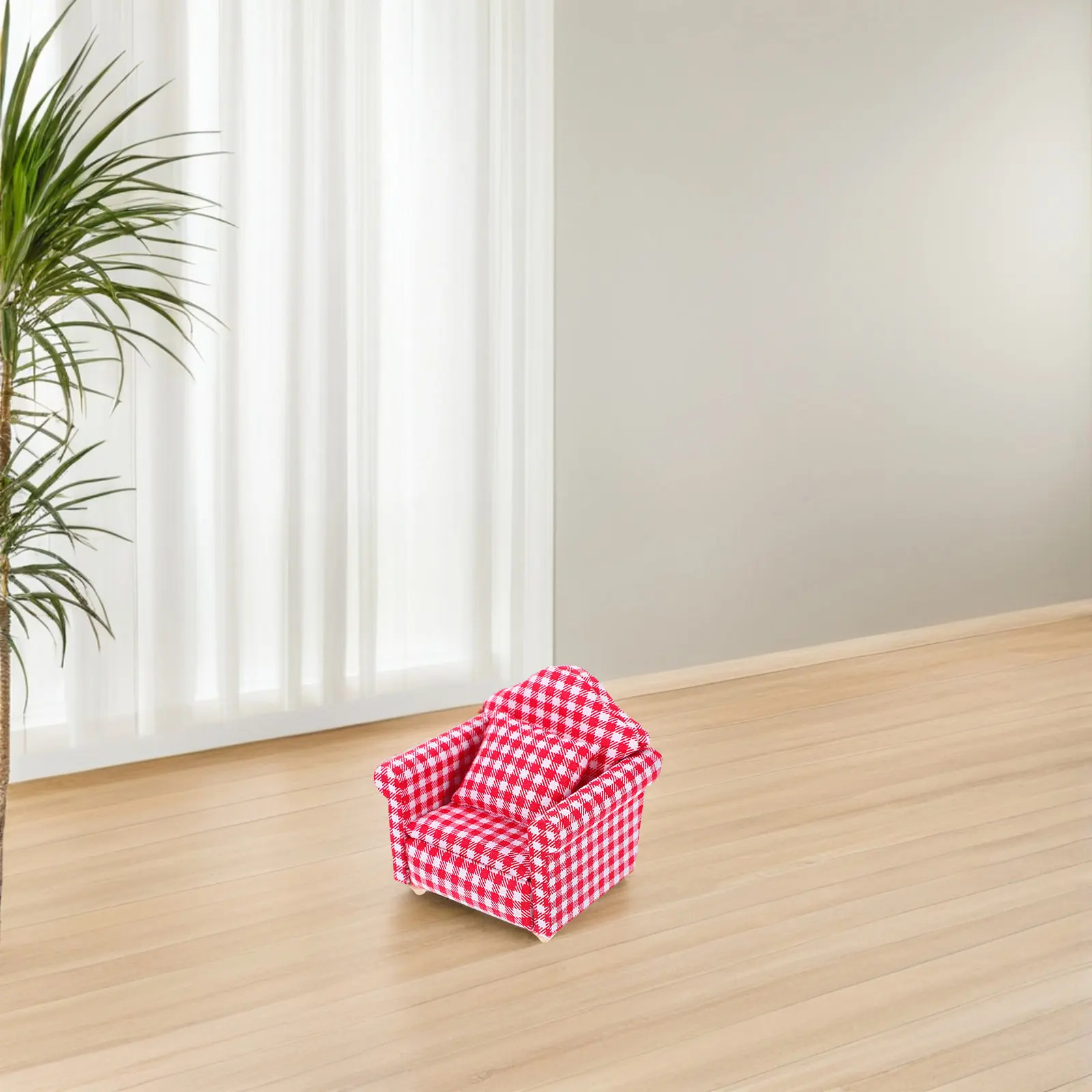 

2Sets Miniature Sofa Wood Cloth Stylish Dollhouse Furniture Mini Single Sofa Cushion Decorative Couch Miniature Chair