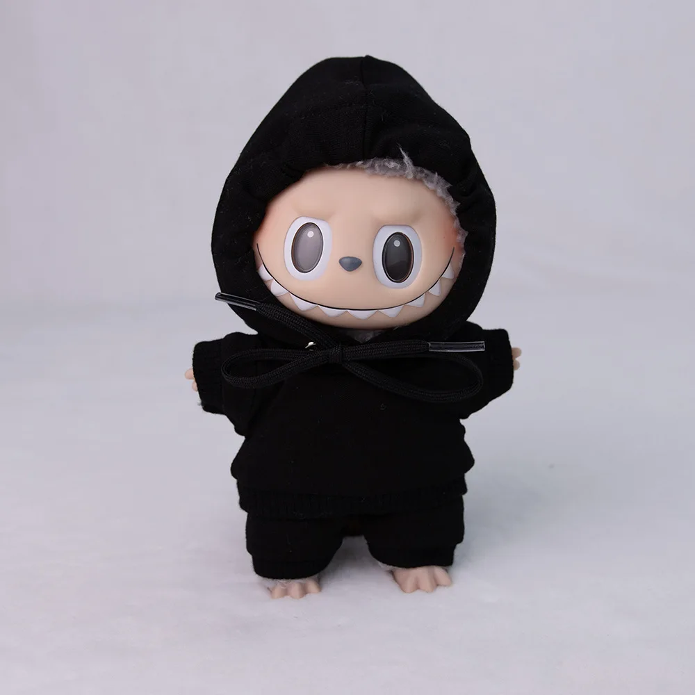 Sweat-shirt à capuche de couleur unie pour poupée Labubu, 15/17cm, vêtements de remplacement, accessoires de décoration adaptés à Ropa Labubu