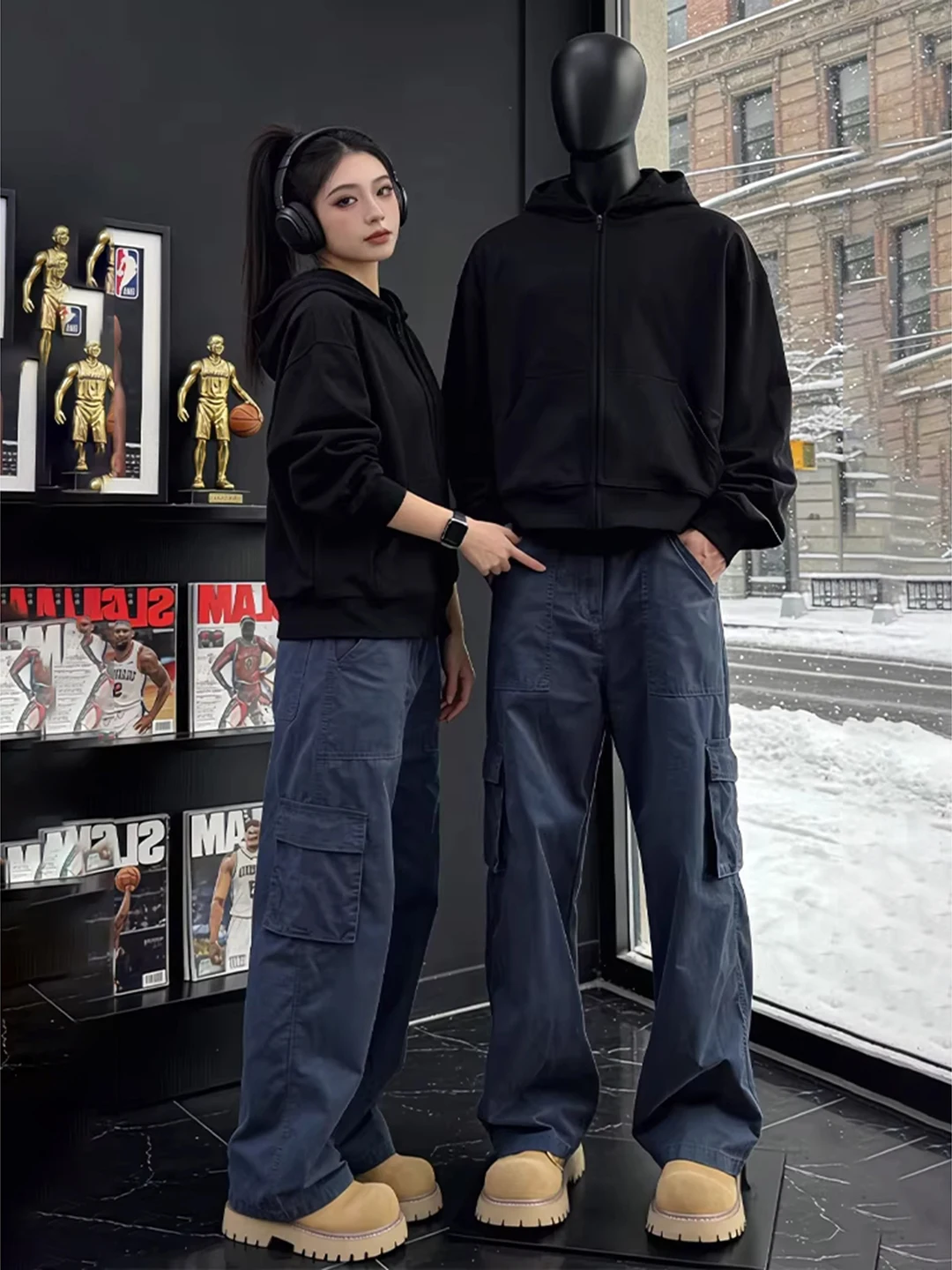 Oversize Workwear Pants Men's Casual Loose Straight Leg American Sle k Blue Spring High End Feeling Logging Pants
